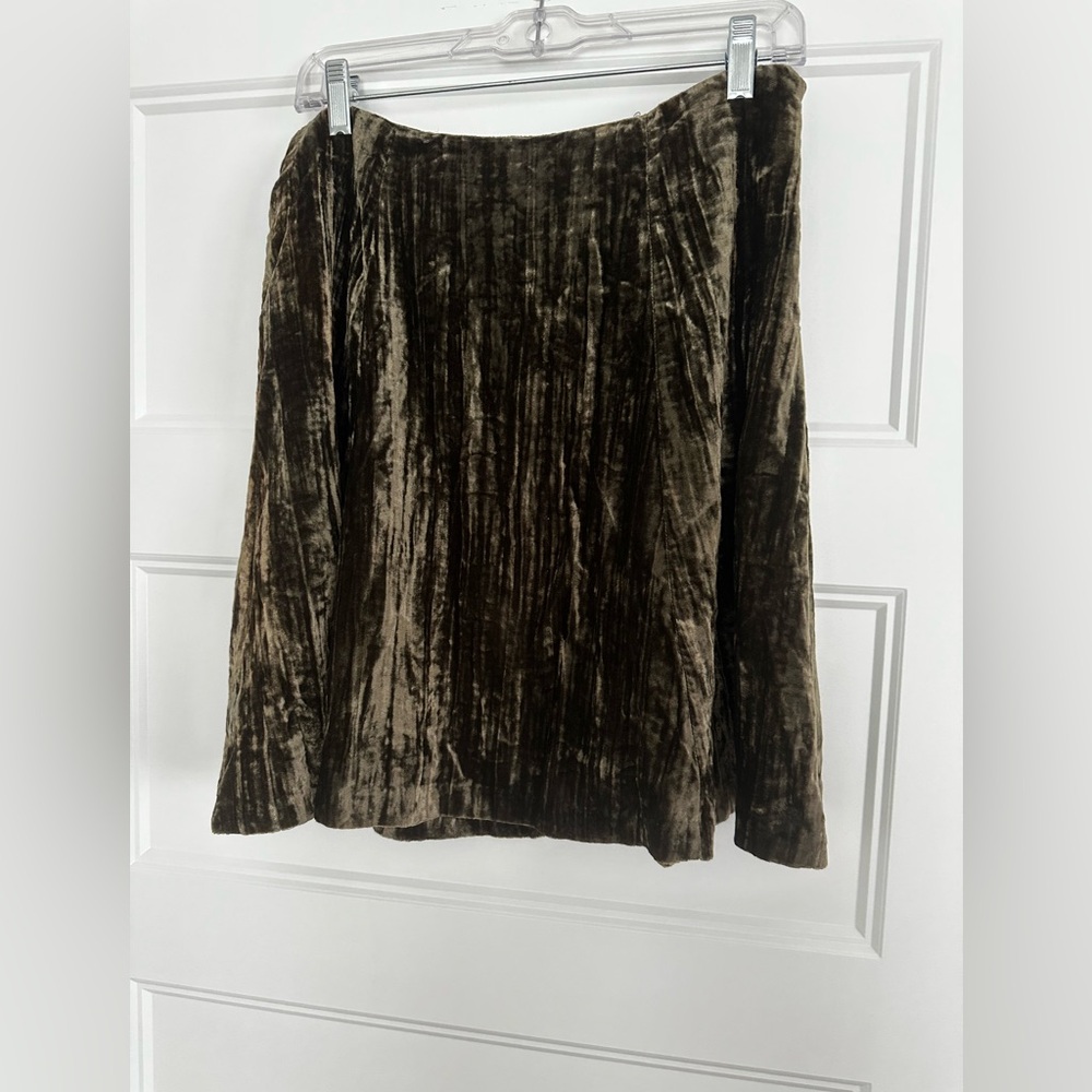 Women's Olive Brown Velvet A-Line Skirt